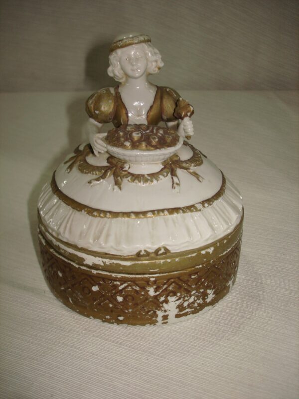 ALHAJERO PORCELANA ALEMANA CON FIGURA DAMA ANTIGUA. COD: 51304