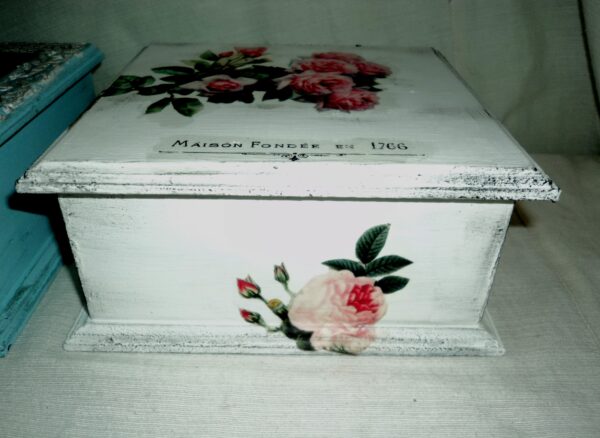 CAJA DE TE MADERA MACIZA PATINA SHABY CHIC ROMANTIC. COD: 73203A - Image 4
