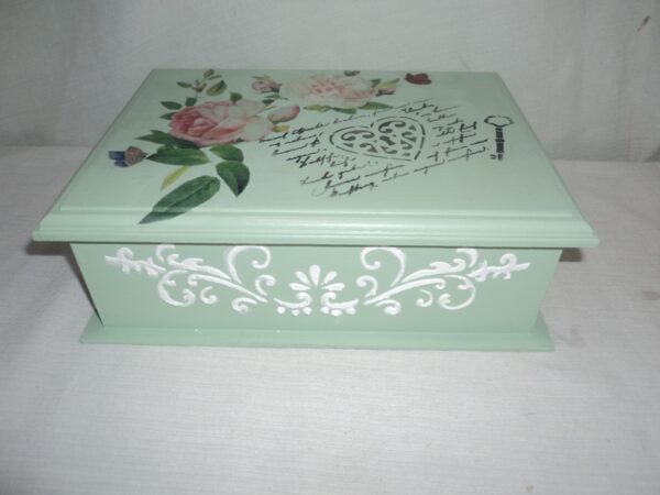 CAJA PARA TE MADERA MACIZA PATINA VINTAGE ROMANTIC 6 DIVISIONES. COD: 73205