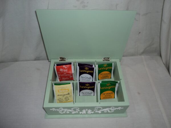 CAJA PARA TE MADERA MACIZA PATINA VINTAGE ROMANTIC 6 DIVISIONES. COD: 73205 - Image 8