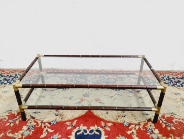 MESA RATONA FALSO BAMBU Y BRONCE DOBLE PLANO CON VITREA. COD: 85503