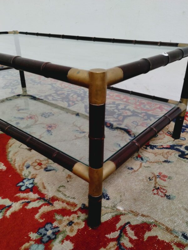 MESA RATONA FALSO BAMBU Y BRONCE DOBLE PLANO CON VITREA. COD: 85503 - Image 3