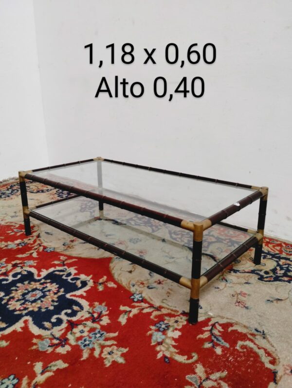 MESA RATONA FALSO BAMBU Y BRONCE DOBLE PLANO CON VITREA. COD: 85503 - Image 6