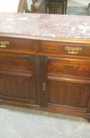 MUEBLE APARADOR ANTIGUO 2 PUERTAS NOGAL Y MARMOL ITALIANO. COD: 84801