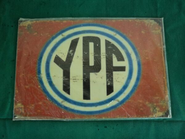 CARTEL VINTAGE PLOTEADO SOBRE GALVANIZADO PUBLICIDAD YPF. COD: 31013