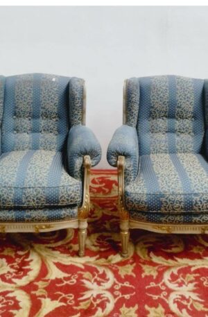 2 SILLONES ESTILO FRANCES LUIS XVI BERGER PATINA ORIGINAL. COD: 91006