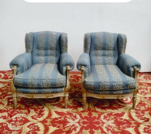 2 SILLONES ESTILO FRANCES LUIS XVI BERGER PATINA ORIGINAL. COD: 91006