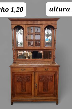 APARADOR DE ROBLE CON MARMOL VERONA Y ALZADA ART NOVEAU. COD: 91202