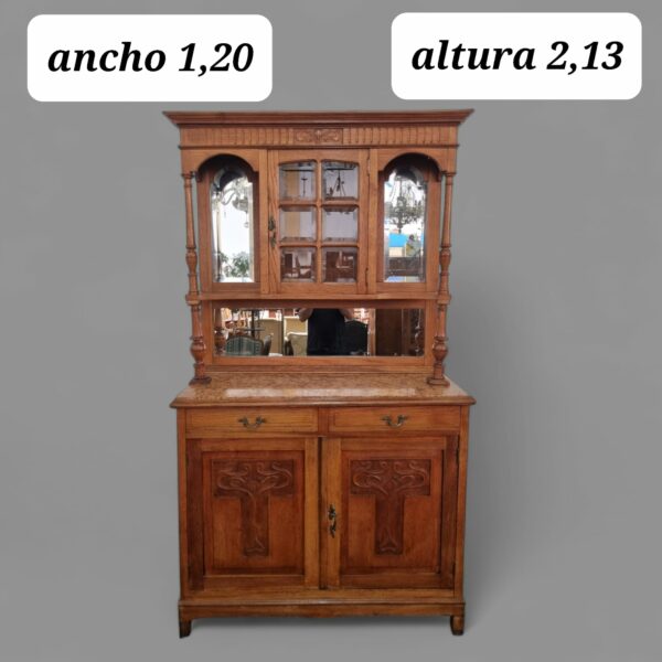 APARADOR DE ROBLE CON MARMOL VERONA Y ALZADA ART NOVEAU. COD: 91202
