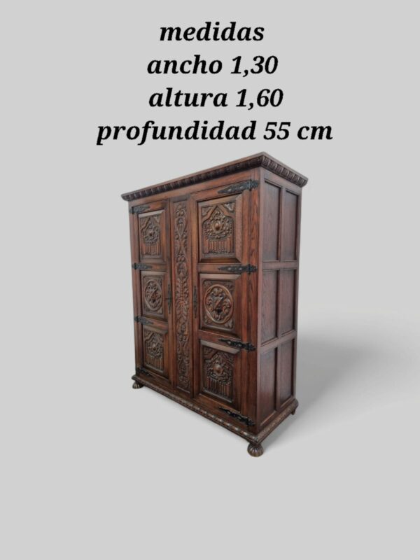 MUEBLE ANTIGUO ARMARIO COLONIAL ESPAÑOL EN ROBLE TALLADO. COD: 91203 - Image 3