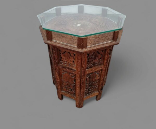MESA DE SALA INDU TALLADA EN MADERA DE ROSA ( ROSEWOOD). COD: 91206