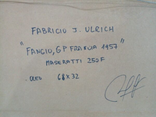 CUADRO AL OLEO PINTOR ENTRERRIANO FABRICIO ULRICH, TITULADO FANGIO 1957. PRECIO US$ 250 - Image 9