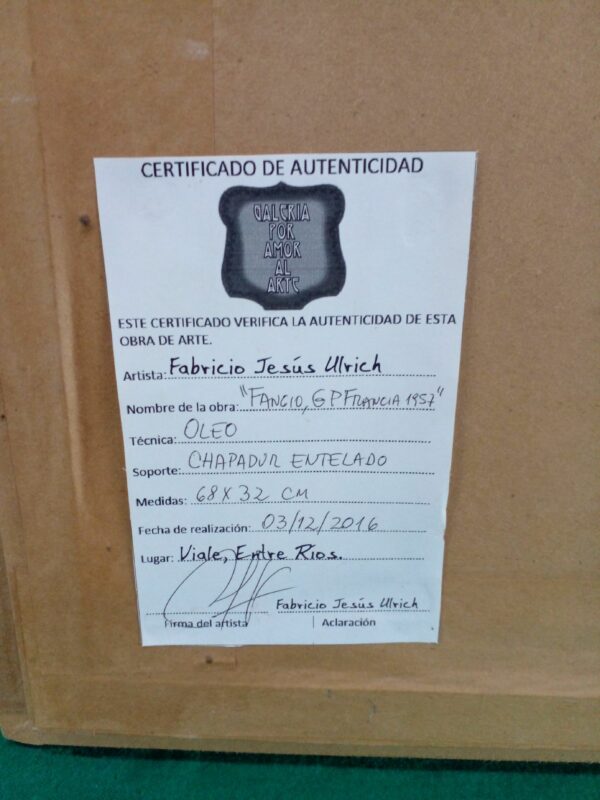CUADRO AL OLEO PINTOR ENTRERRIANO FABRICIO ULRICH, TITULADO FANGIO 1957. PRECIO US$ 250 - Image 10