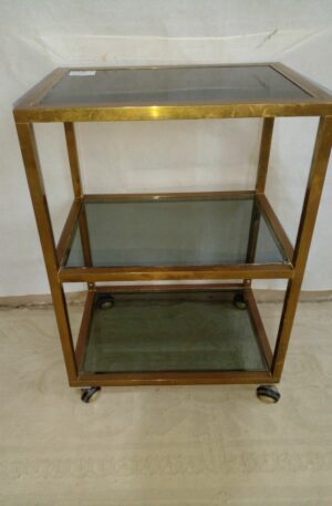 MESA RODANTE DE DISEÑO EN BRONCE TRES PLANOS MESITA BAR. COD: 93005