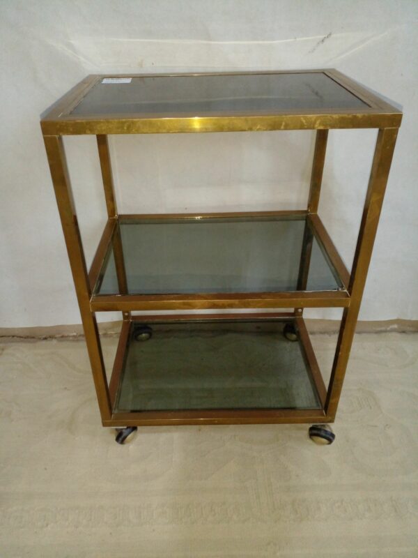 MESA RODANTE DE DISEÑO EN BRONCE TRES PLANOS MESITA BAR. COD: 93005
