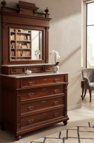 COMODA COLONIAL INGLES CON MARMOL Y ESPEJO PIEZA DE COLECCION. COD: 93202