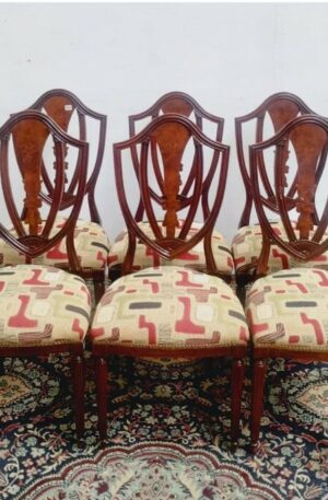 SILLA ESTILO INGLES SHERATON RESPALDO PALMETA JUEGO DE 6 SILLAS. COD: 94001