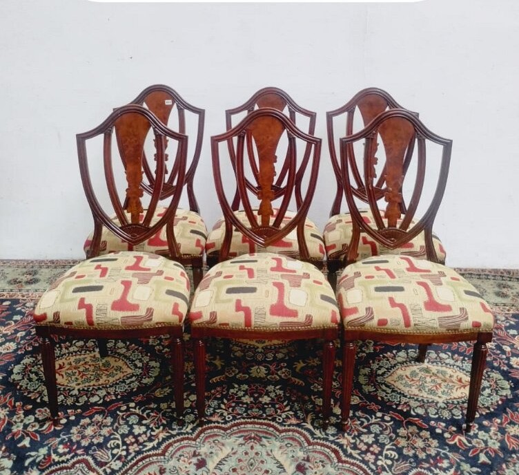 SILLA ESTILO INGLES SHERATON RESPALDO PALMETA JUEGO DE 6 SILLAS. COD: 94001