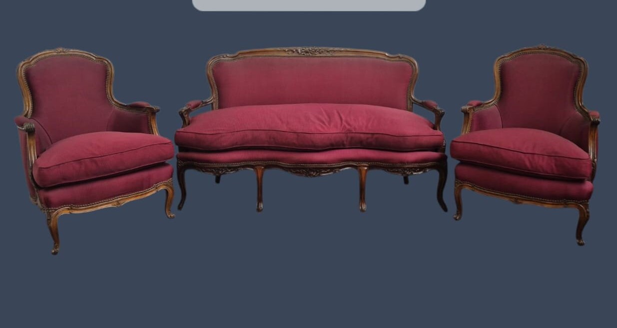 JUEGO DE SILLONES ESTILO FRANCES LUIS XV, JUEGO DE LIVING FRANCES. COD: 94604
