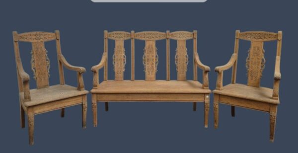 JUEGO DE SILLONES ANTIGUOS DE ROBLE MACIZO TALLADOS JUEGO DE SALA. COD: 94605