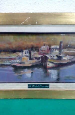 CUADRO OLEO SOBRE HARDBOARD BARCOS DEL ARTISTA MANUEL VIDAL BARROS. COD: 29605