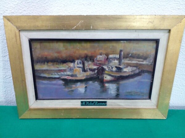 CUADRO OLEO SOBRE HARDBOARD BARCOS DEL ARTISTA MANUEL VIDAL BARROS. COD: 29605
