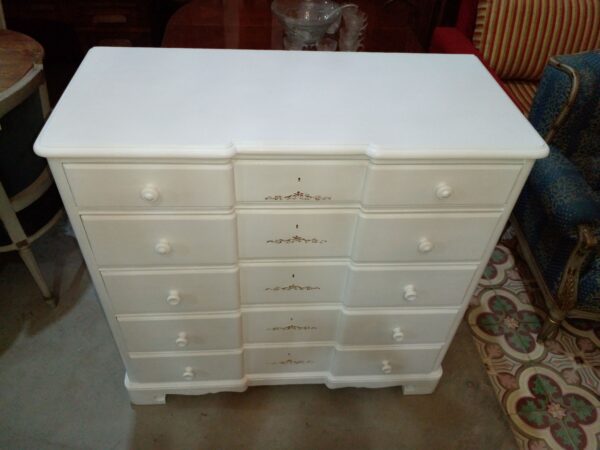 COMODA ANTIGUA 5 CAJONES ESTILO INGLES MACIZA PATINADA BLANCO VINTAGE. COD: 95507 - Image 3