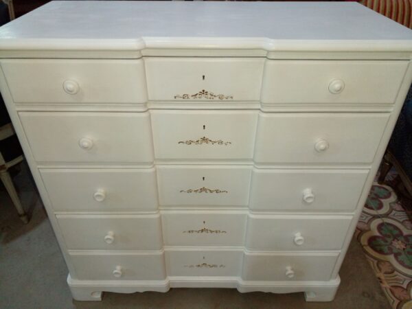 COMODA ANTIGUA 5 CAJONES ESTILO INGLES MACIZA PATINADA BLANCO VINTAGE. COD: 95507 - Image 8