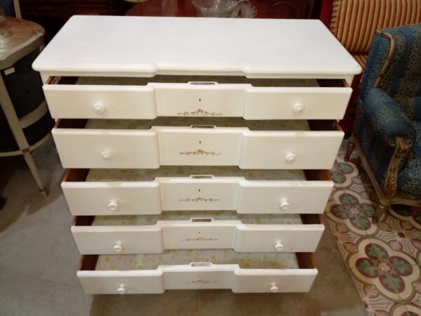 COMODA ANTIGUA 5 CAJONES ESTILO INGLES MACIZA PATINADA BLANCO VINTAGE. COD: 95507 - Image 9