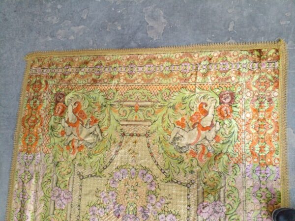 TAPIZ ANTIGUO DE SEDA IDEAL DECORACION O CUBRECAMA CON QUERUBINES. COD: 96409 - Image 5
