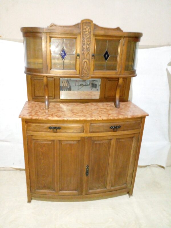APARADOR DE ROBLE CON MARMOL ROSA VERONA Y ALZADA. COD: 96706
