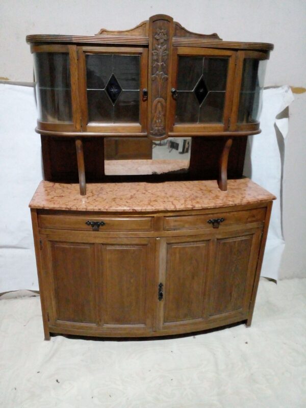 APARADOR DE ROBLE CON MARMOL ROSA VERONA Y ALZADA VITREAUX. COD: 96707