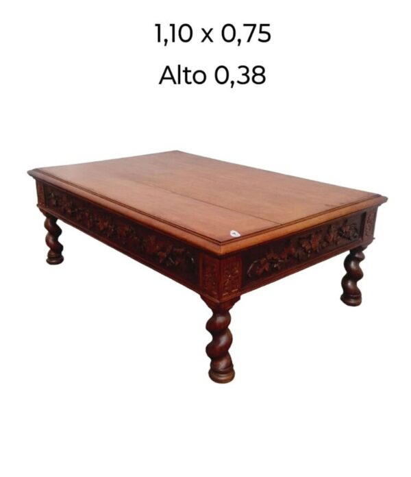 MESA RATONA ANTIGUA EN NOGAL ITALIANO ESTILO SALOMONICO TALLADA. COD: 96604