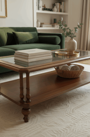 MESA RATONA ESTILO INGLES CON TAPA DE VITREA. COD: 61301