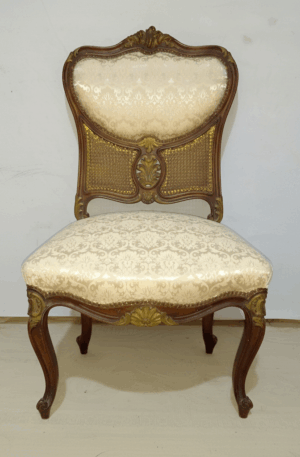 SILLA ANTIGUA ESTILO FRANCES LUIS XV TAPIZADA A NUEVA. COD: 86003