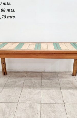 MESA DE COMEDOR EN PINOTEA Y MADERA RECICLADA MESA DE CAMPO. COD: 97602