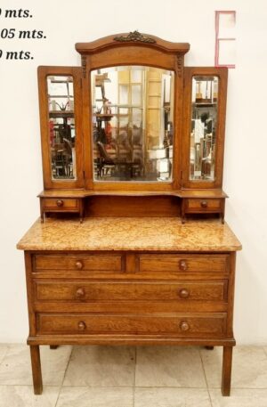 COMODA DE ROBLE CON MARMOL VERONA Y ALZADA CON ESPEJO. COD: 98002