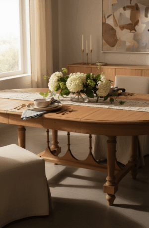 MESA DE COMEDOR ESTILO INGLES ANTIGUA EN CEDRO LAVADO CON DOS TABLAS. COD: 100502 RESERVADO