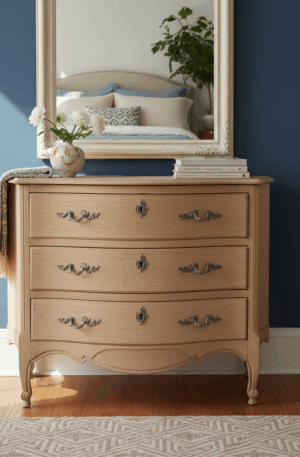 COMODA DE ROBLE LAVADO ANTIGUA CON SECRETER ESTILO FRANCES. COD: 100805