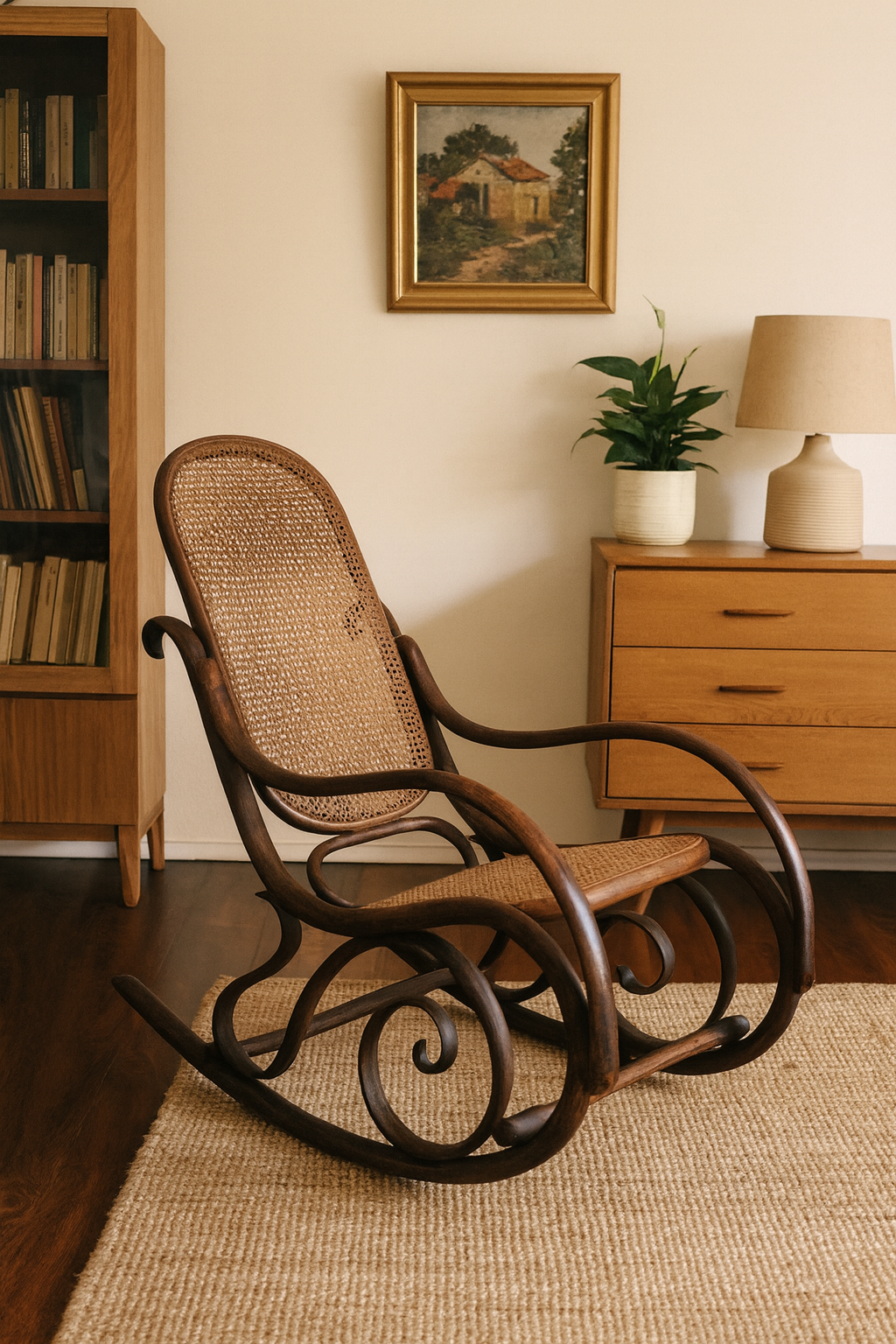 SILLON MECEDOR ANTIGUO ESTILO THONET ORIGINAL CON ESTERILLA VEGETAL. COD: 100107