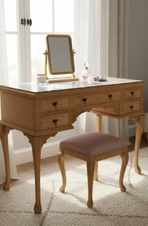COMODA ANTIGUA DE ROBLE CON MARMOL ITALIANO TOCADOR DE ROBLE LAVADO. COD: 101603