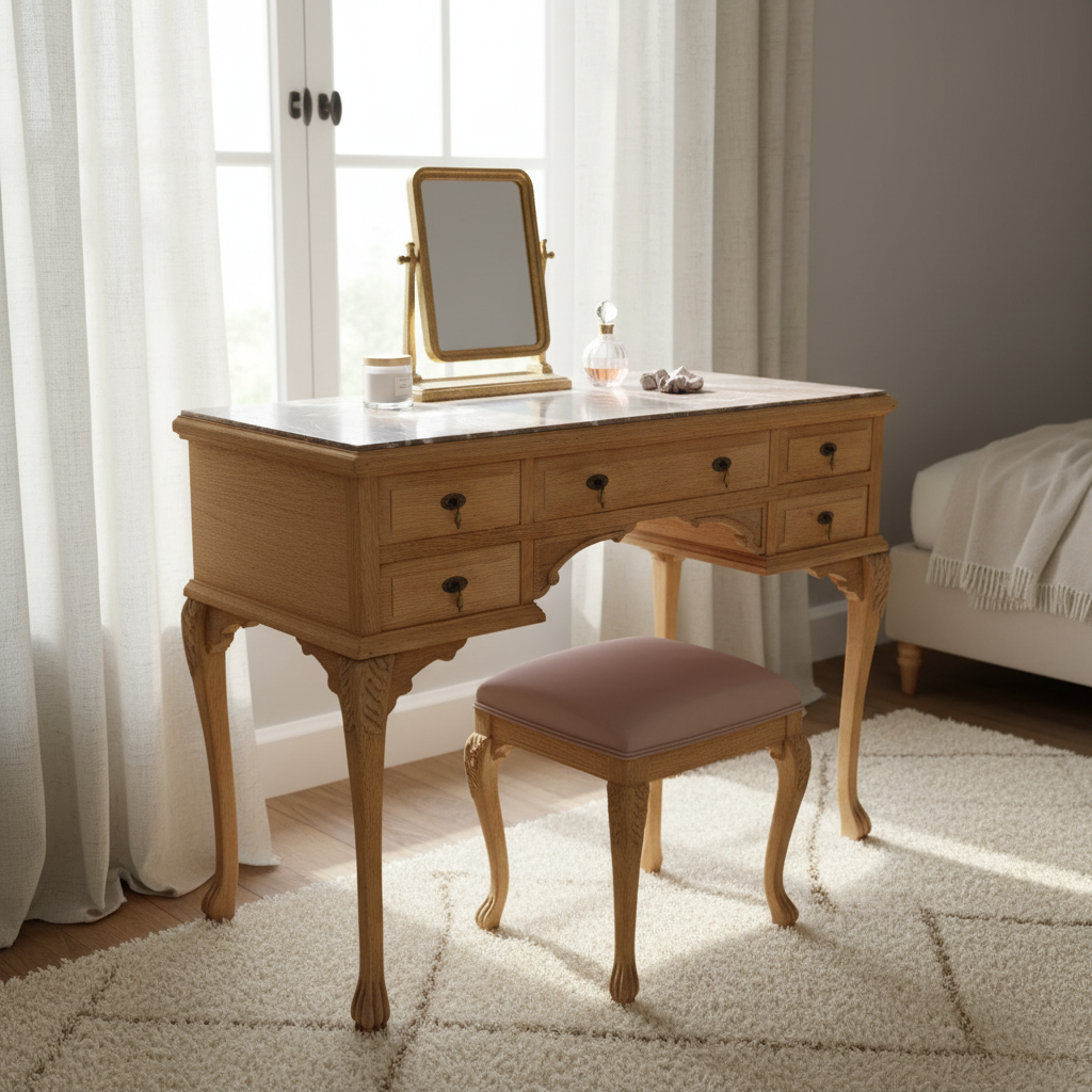 COMODA ANTIGUA DE ROBLE CON MARMOL ITALIANO TOCADOR DE ROBLE LAVADO. COD: 101603