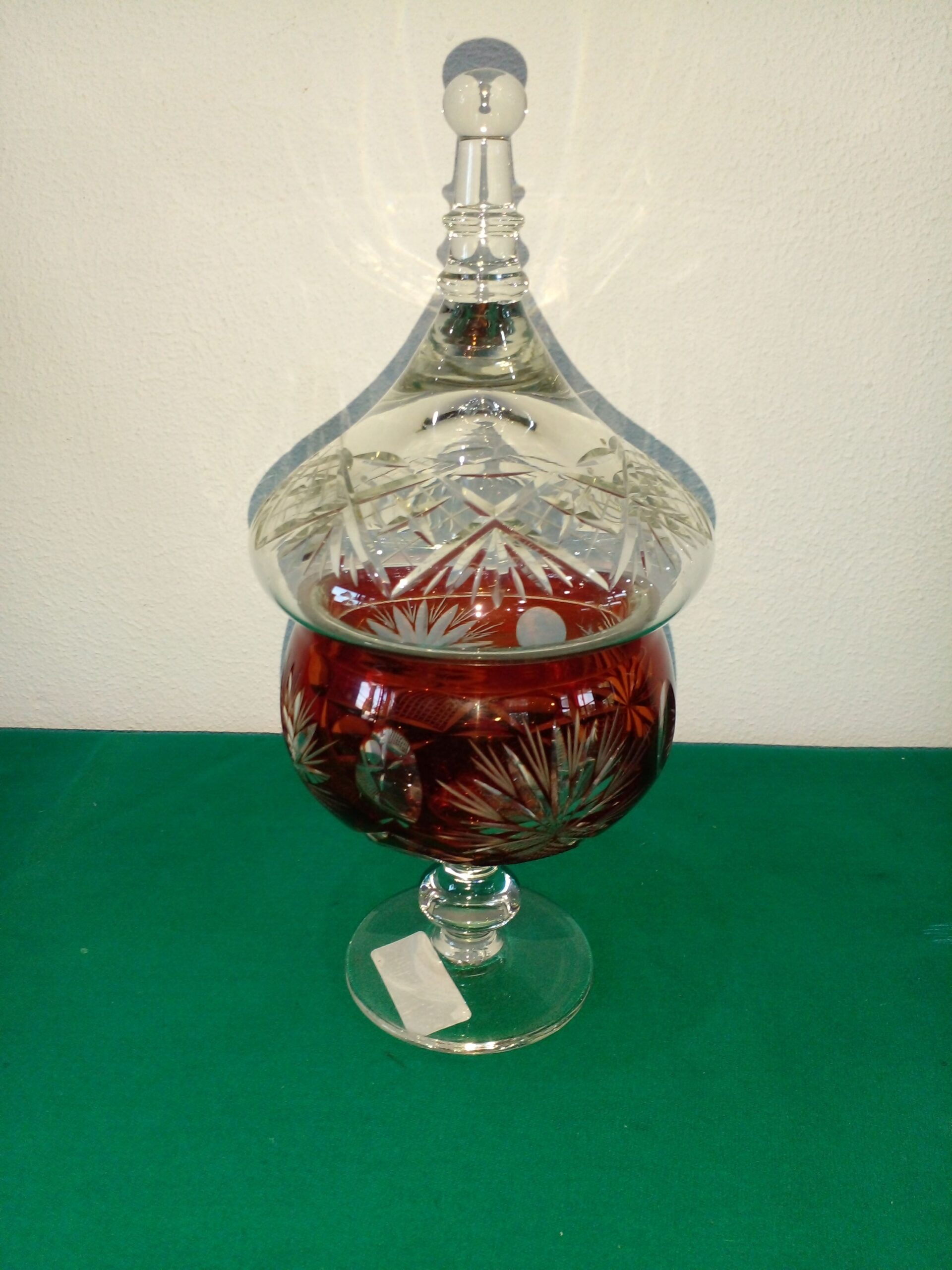 POTICHE DE CRISTAL ANTIGUO CARAMELERA COLOR RUBI Y CRISTALINO. COD: 101907 - Image 3