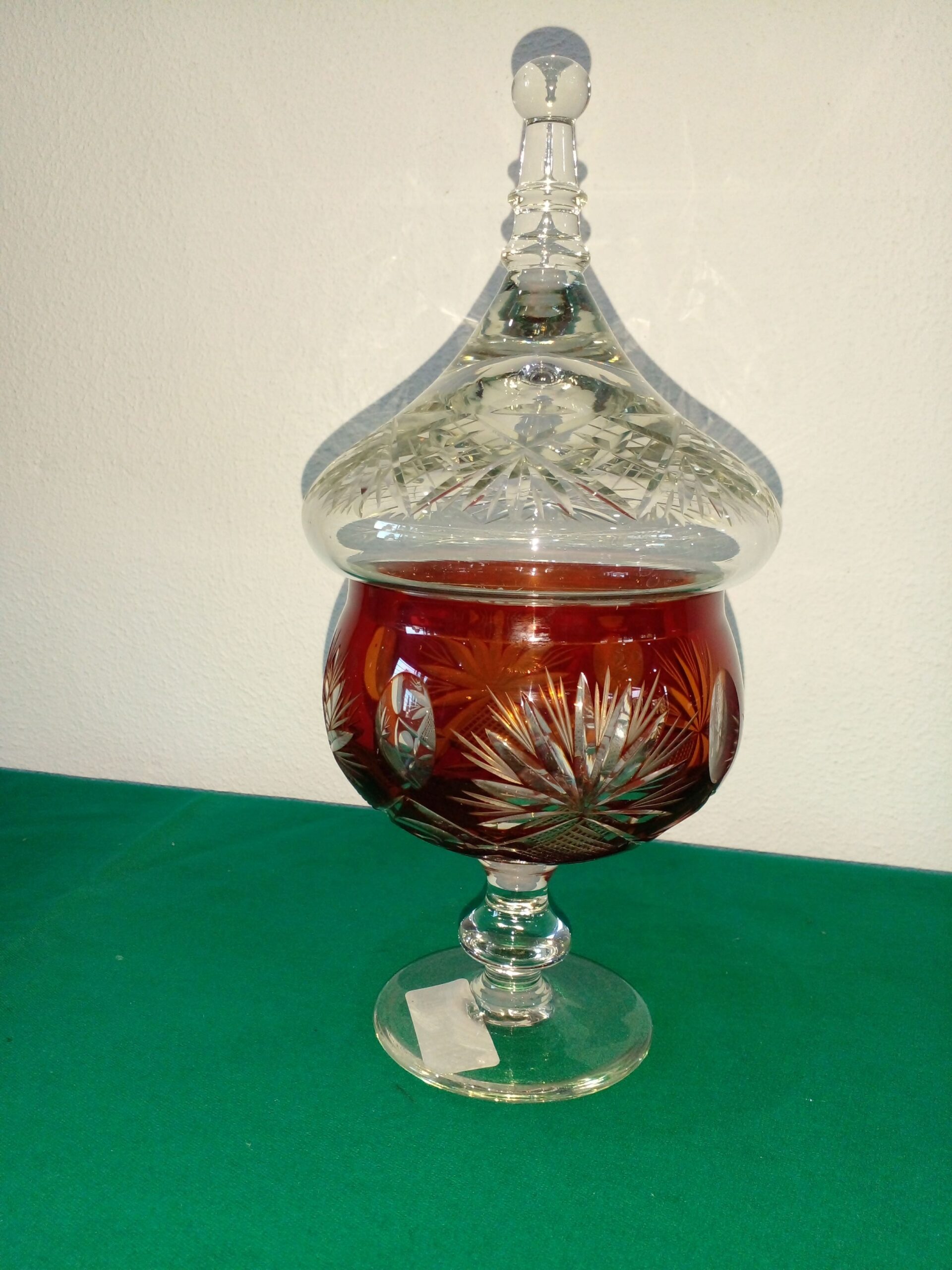 POTICHE DE CRISTAL ANTIGUO CARAMELERA COLOR RUBI Y CRISTALINO. COD: 101907 - Image 5