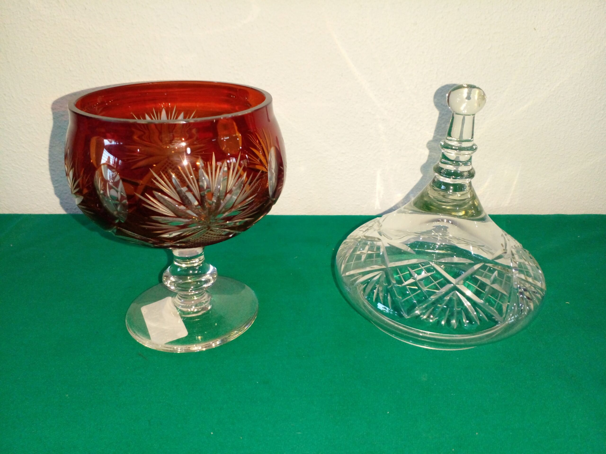 POTICHE DE CRISTAL ANTIGUO CARAMELERA COLOR RUBI Y CRISTALINO. COD: 101907 - Image 6