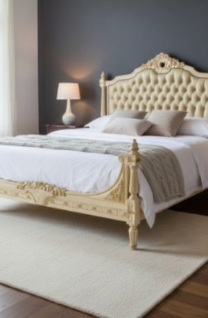 CAMA DE DOS PLAZAS ANTIGUA ESTILO FRANCES LUIS XVI RESPALDO CAPITONÉ. COD: 101804 RESERVADO