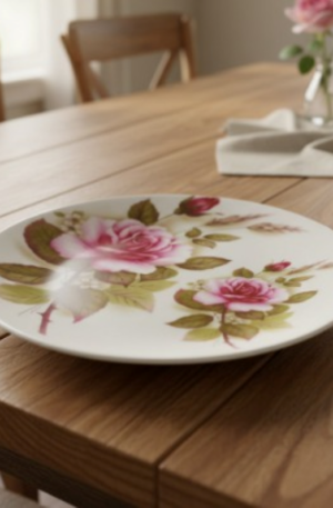 PLATO DECORATIVO PORCELANA FLORENTINE ITALY MOTIVO FLORAL ROSAS. COD: 101935