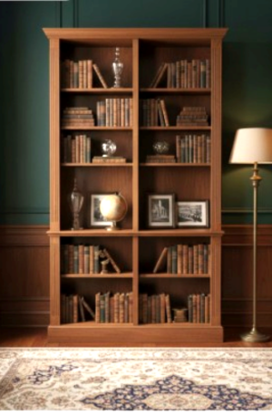 BIBLIOTECA ESTILO INGLES MODULO DOBLE CON ESTANTES REGULABLES A LA VISTA. COD: 102102