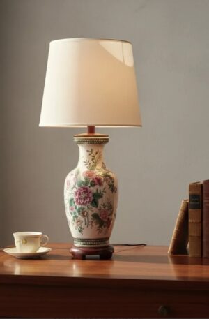 LAMPARA DE MESA MADE IN USA PORCELANA ESMALTADA ESTILO ORIENTAL