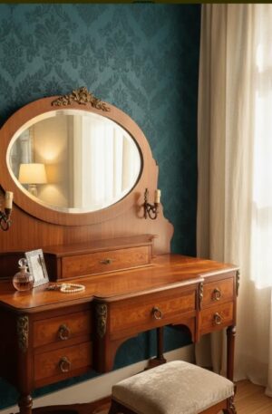 TOCADOR ANTIGUO ESTILO INGLES CON ESPEJO OVAL BISELADO - BELLE ÉPOQUE - COD: 102501